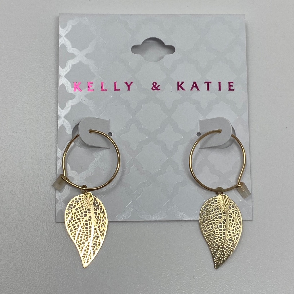 Kelly & Katie Womens Gold Tone Hoop Earrings With Filigree Leaf Dangles Charms
